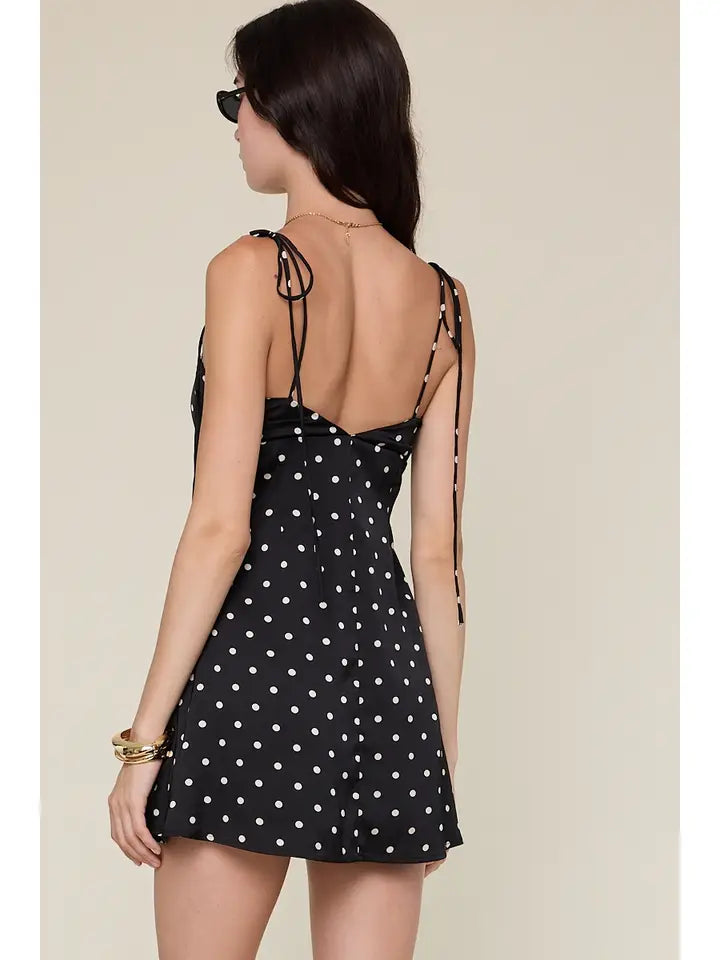 Satin Polka Dot Sweetheart Mini Dress