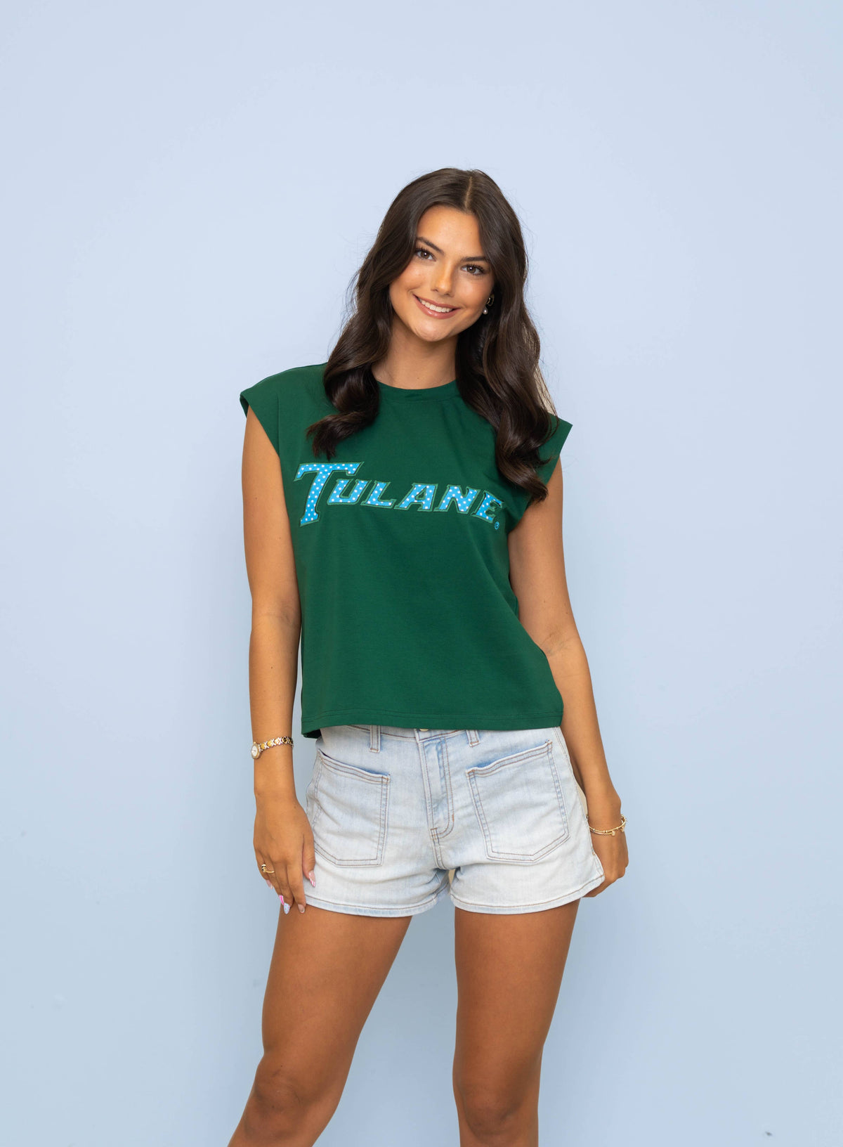 Tulane Embroidery Boxy Tank - The Season Boutique