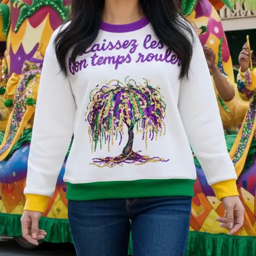Mardi Gras Bead Tree Sequin Sweater