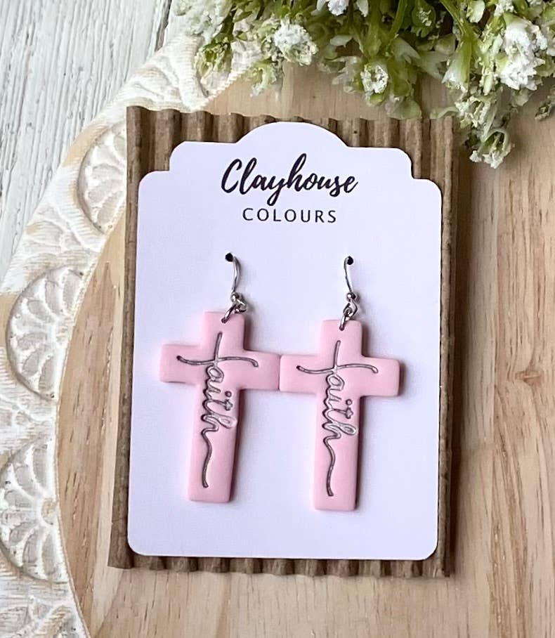 Faith Cross Earrings : Cream / Gold Plated