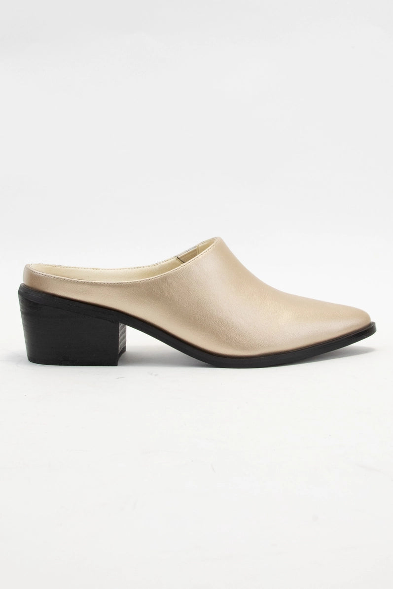 Pointed-Toe Slip On Block Heel Mule