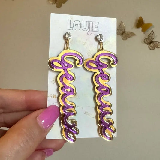 Gold Acrylic Geaux Louisiana State Lsu Tigers Earrings