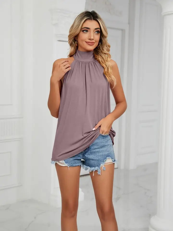 Purple Halter Neck Knit Top