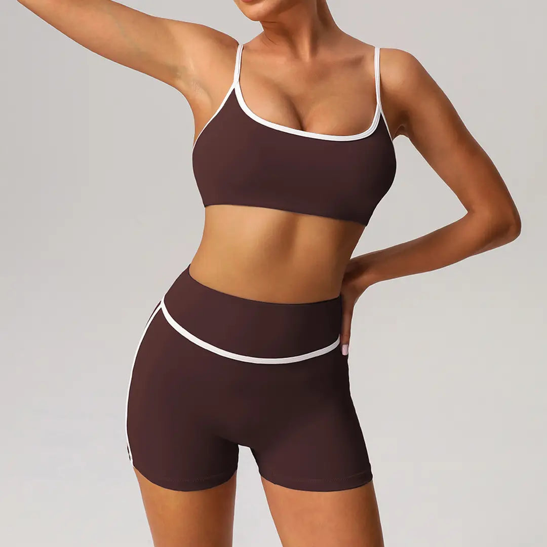 Color Block Sport Bra Fitness Shorts 2 Pcs Yoga Set - The Season Boutique