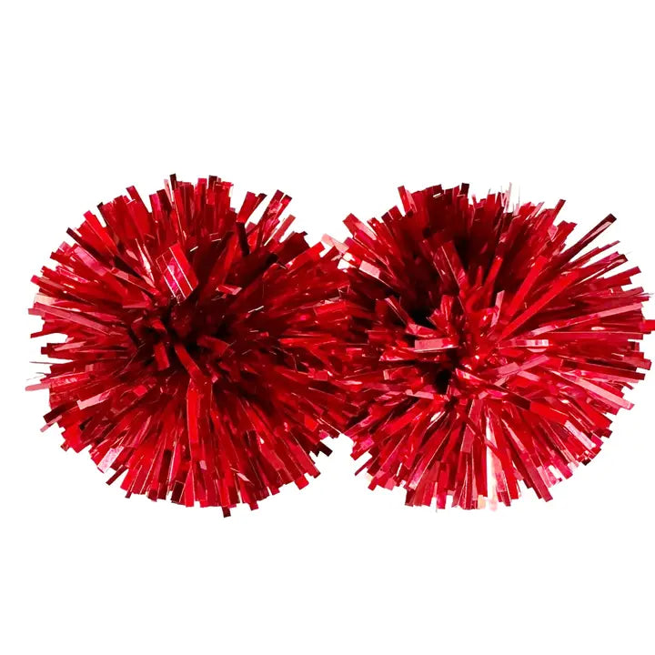 Red Tinsel Party Pom Stud