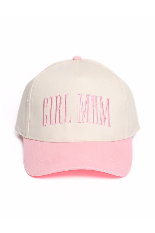 GIRL MOM embroidery Two Tone 5 Panel Baseball Cap: Pink