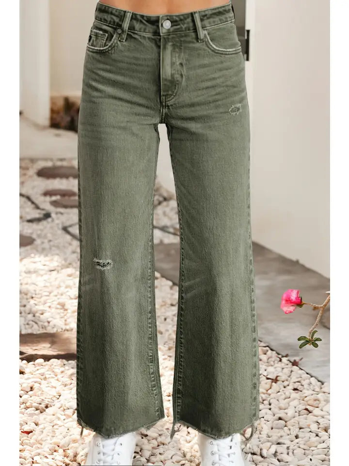 Distressed Raw Edge Wide Leg Jeans - The Season Boutique