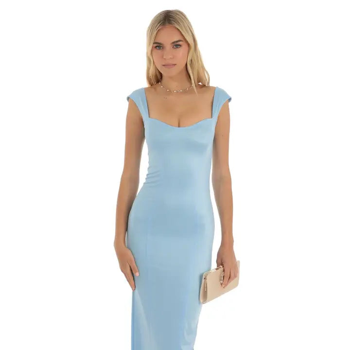 Satin Maxi Dress in Blue