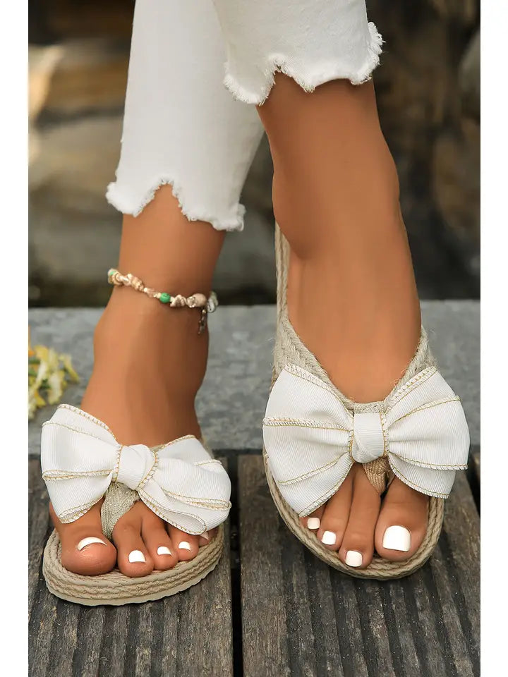 Stitched Bow Woven Flip Flops - The Season Boutique