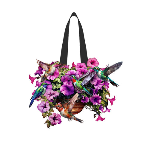 Hummingbirds and Petunias Wood Door Hanger