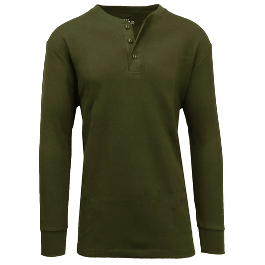 Men's Long Sleeve Waffle-Knit Henley Thermals Shirts