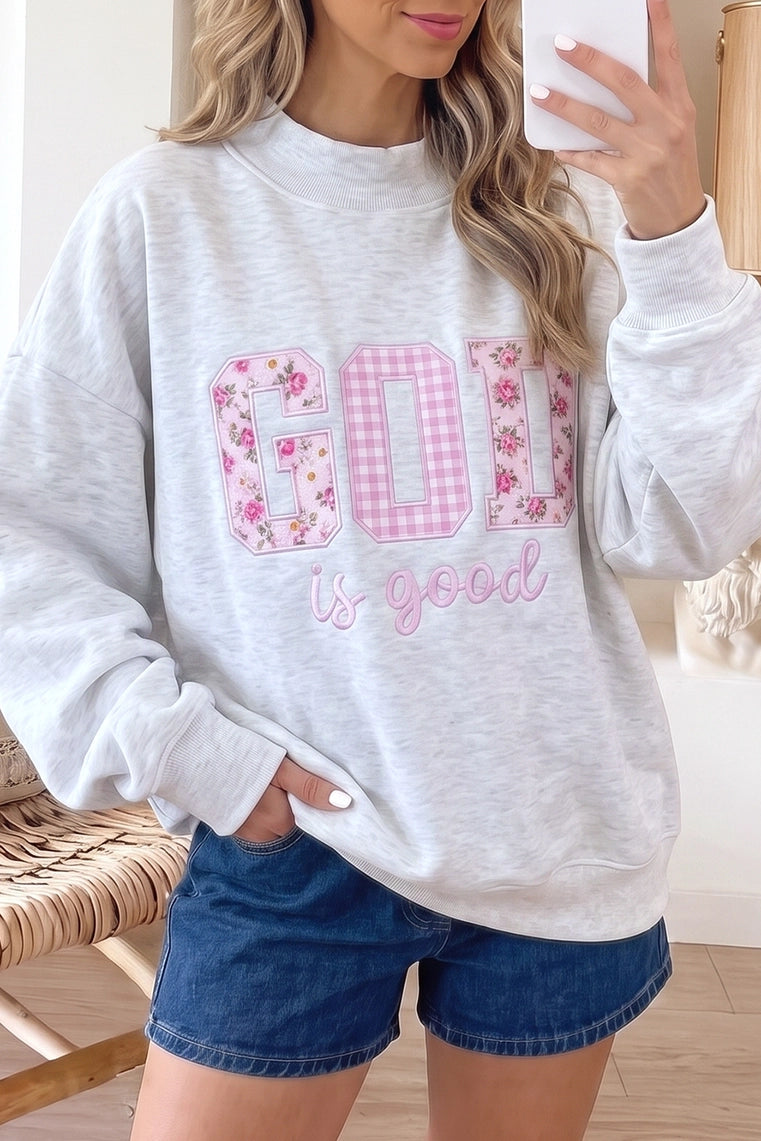 Floral God Is Good Mock Neck