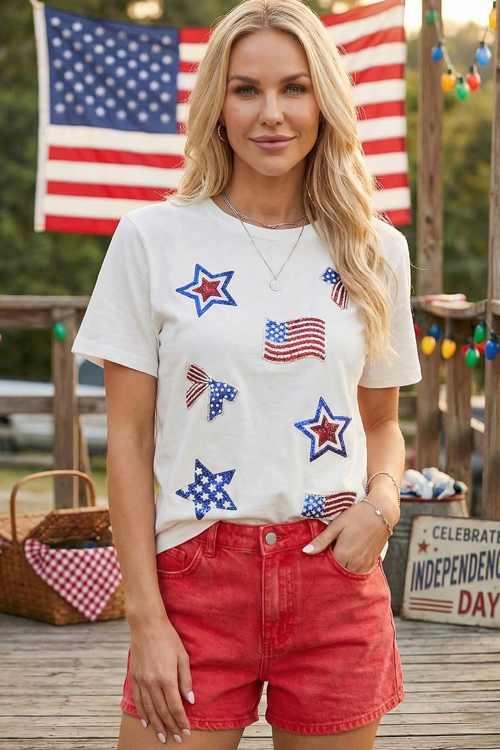 4th of July Sequin Patched Tee - The Season Boutique