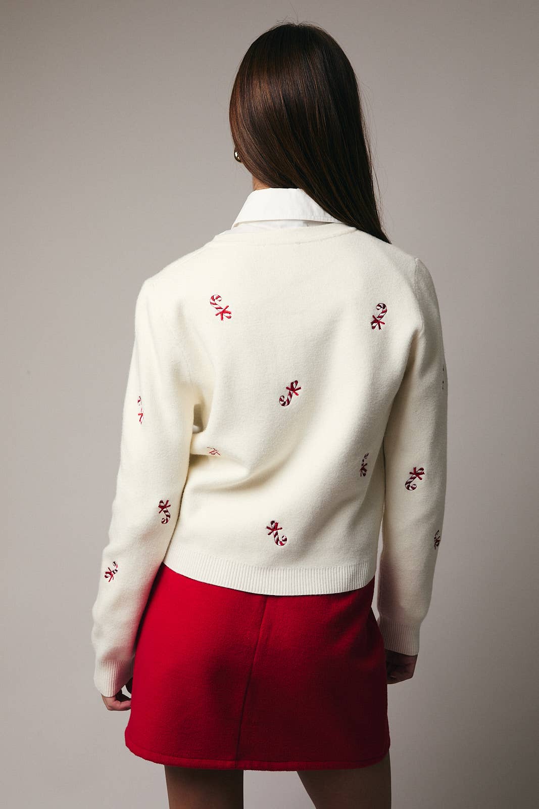 Embroidered Candy Cane Cardigan