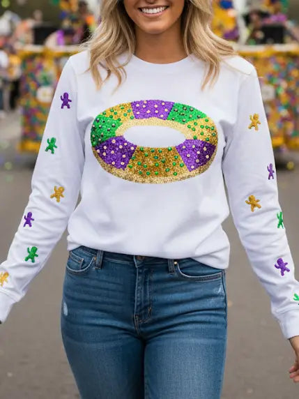 King Cake Baby Sequin Long Sleeve T-Shirt