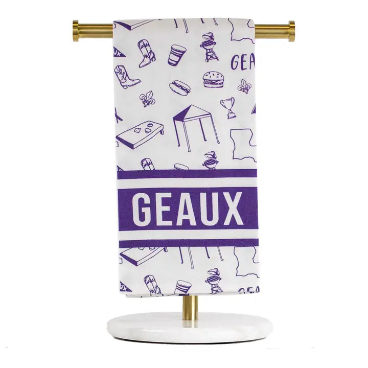 Tailgate Hand Towel White/Purple 20x28