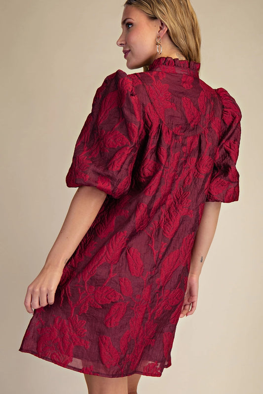 Ruffled Neck Volume Sleeve Dress