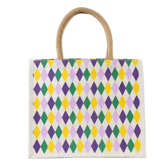 Mardi Gras Harlequin Gift Tote White/Multi 12x10x8