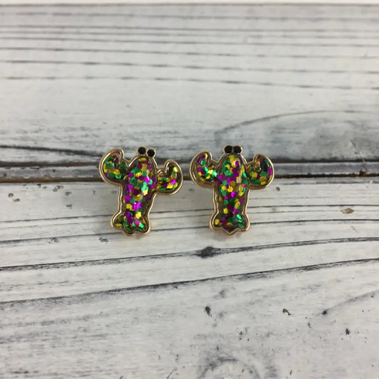Mardi Gras Glitter Crawfish Post Earrings