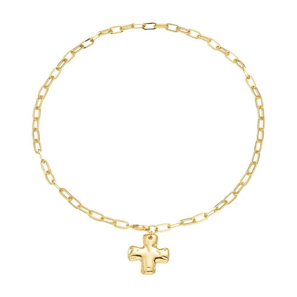 NOTABLE HAMMERED CROSS FRONT TOGGLE NECKLACE - The Season Boutique