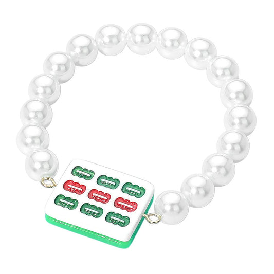 Mahjong Tile Pearl Stretch Bracelet - The Season Boutique