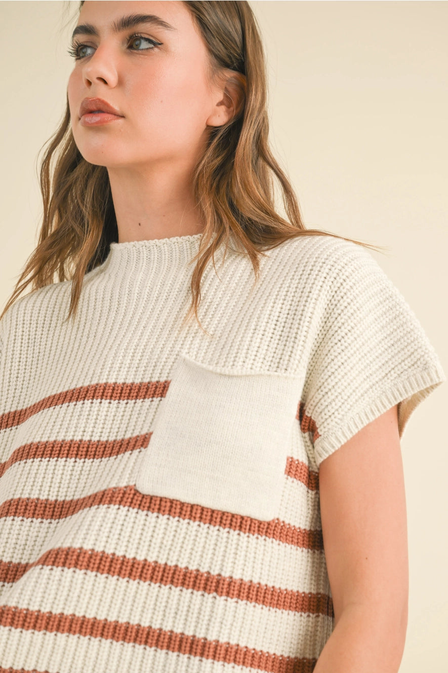 Half Mock Neck Striped Knit Top