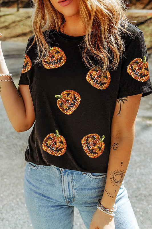Sequin Pumpkin Face Top