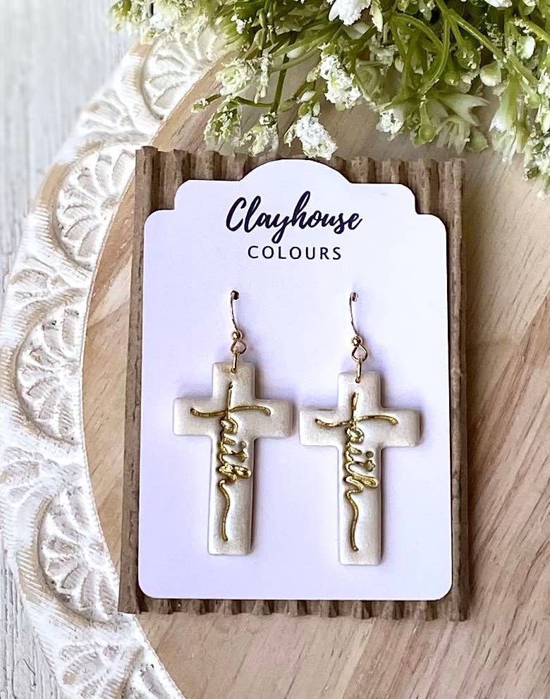 Faith Cross Earrings : Pearl / Gold Plated