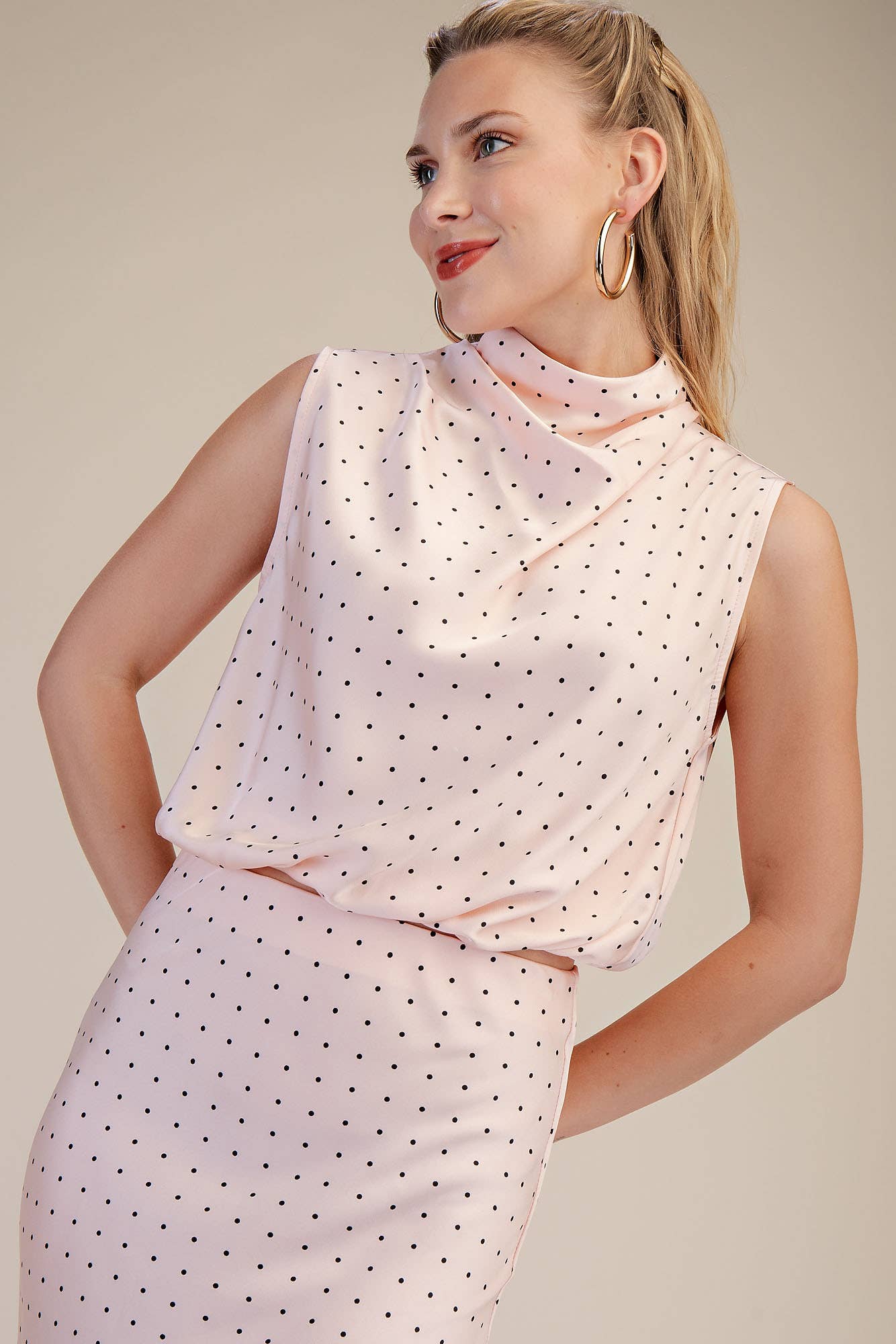 High Neck Sleeveless Polka Dot Top