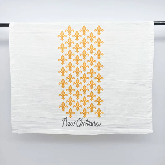 Gold Fleur De Lis New Orleans Tea Towel