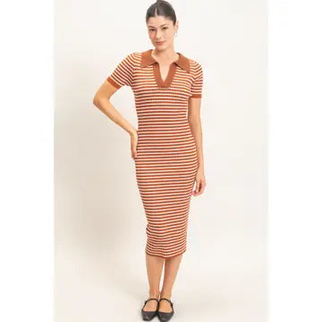 Ribbed Collared Midi Dress