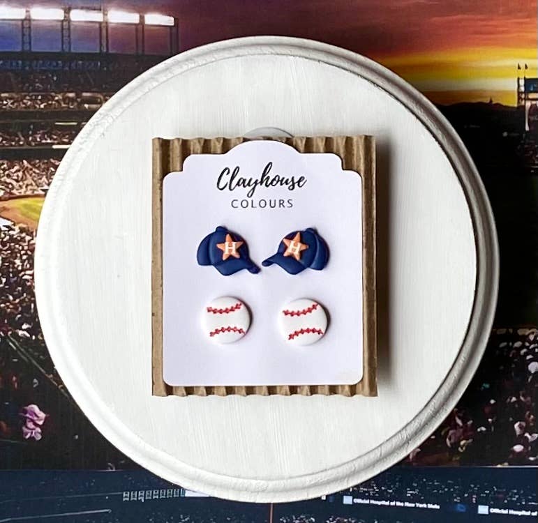 Astros Baseball Earrings : Triple Heart Dangles