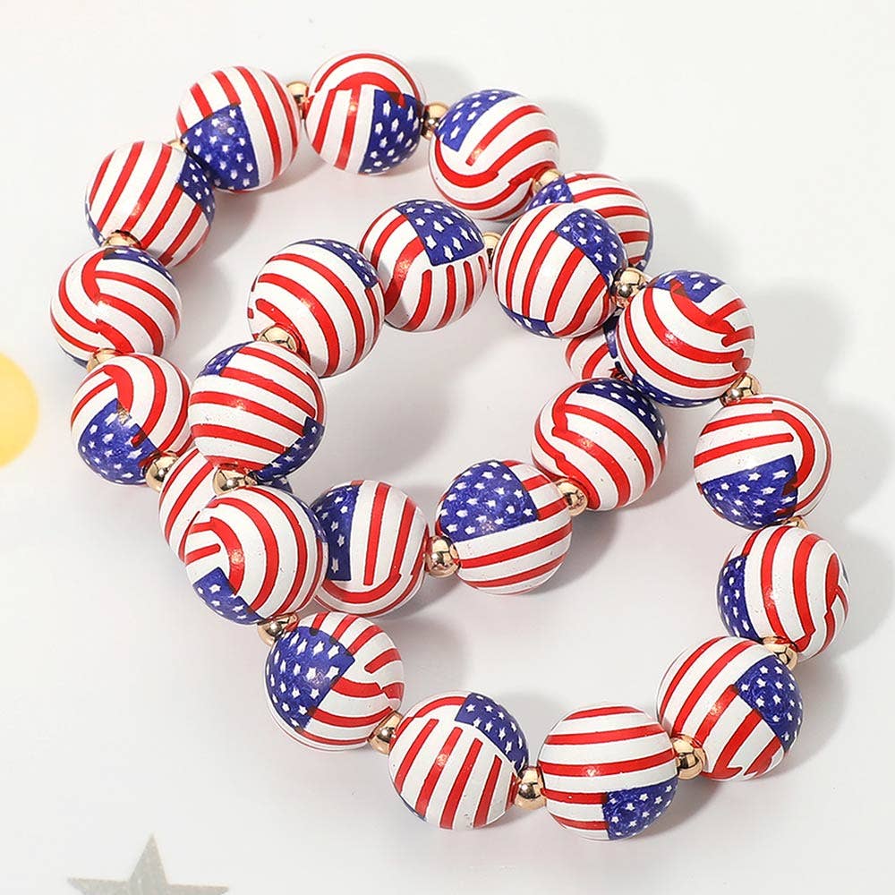 2pc USA Flag Beaded Stretch Bracelet - The Season Boutique