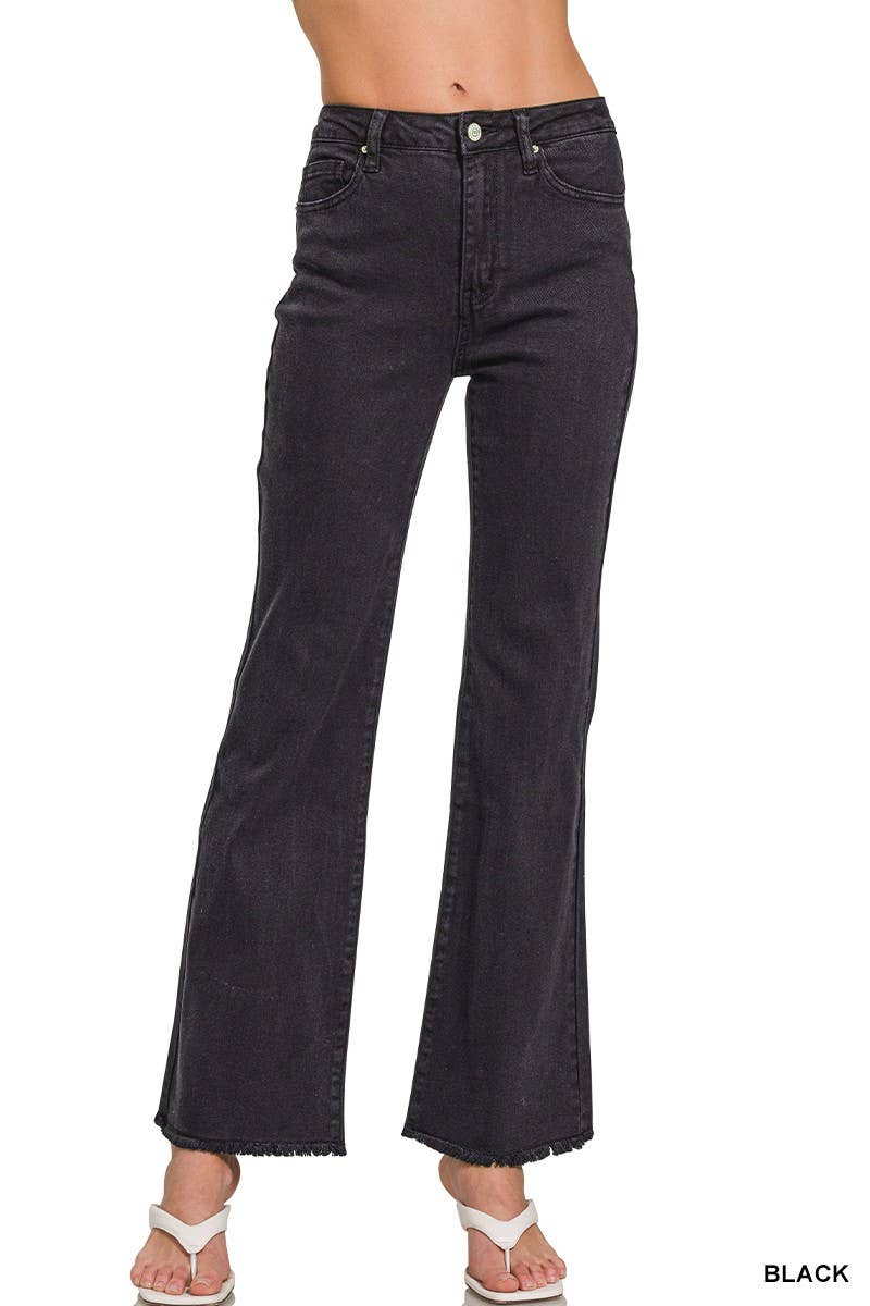 Acid Wash Fray Hem Wide Pants