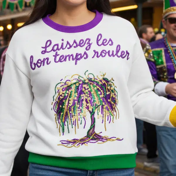 Mardi Gras Bead Tree Sequin Sweater