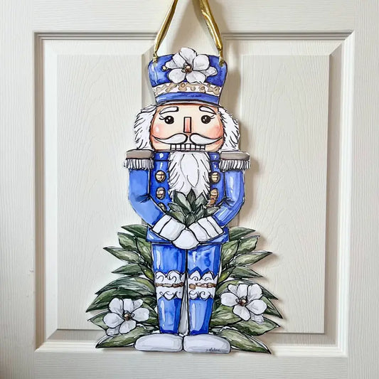 Blue Magnolia Nutcracker Door Hanger-Merry Christmas Holiday