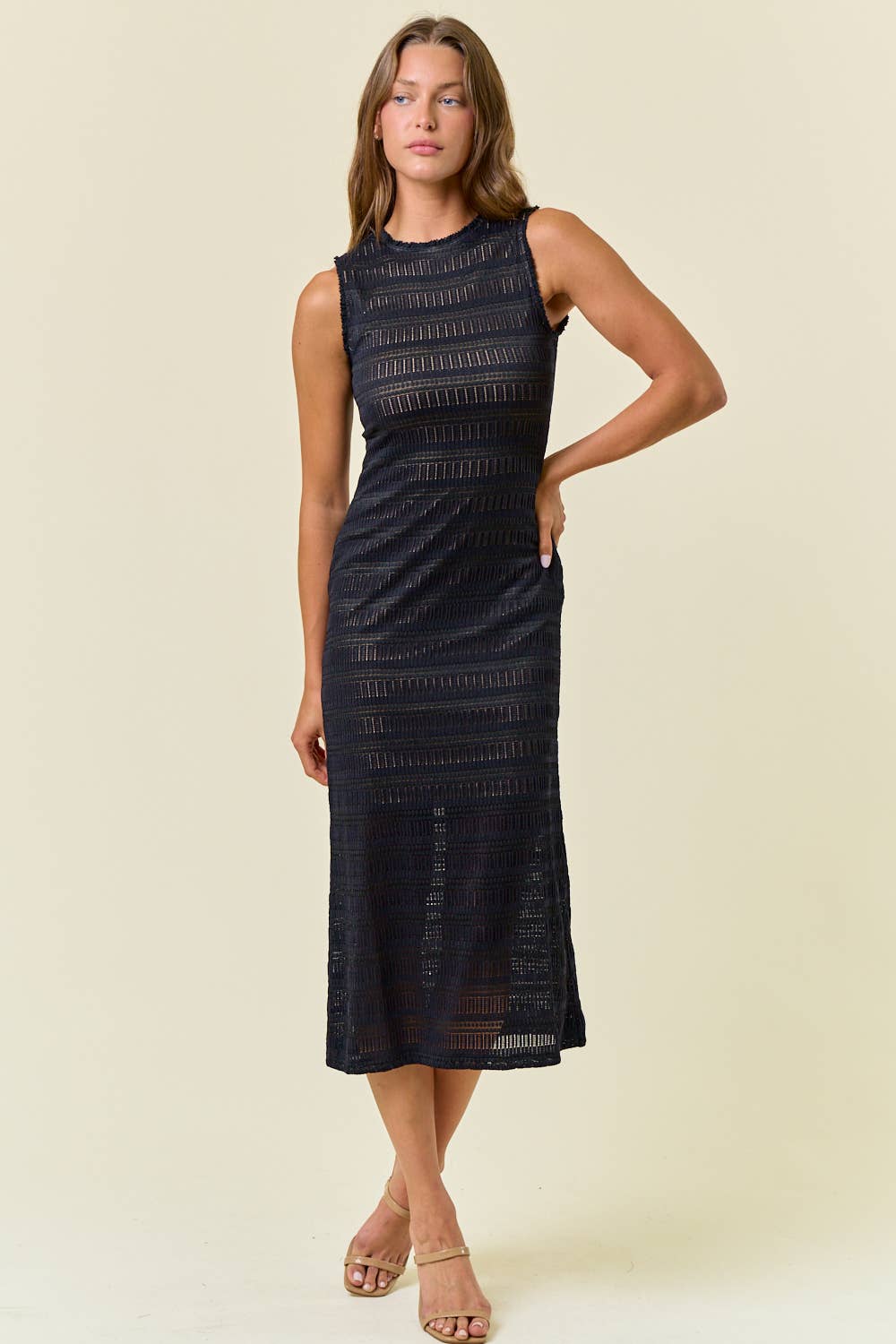 LACE MOCK NECK MIDI DRESS