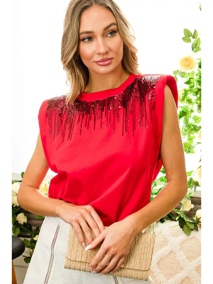 Shoulder Padded Sequin Top