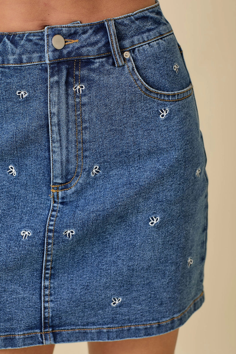 Mini Denim Skirt with Bow