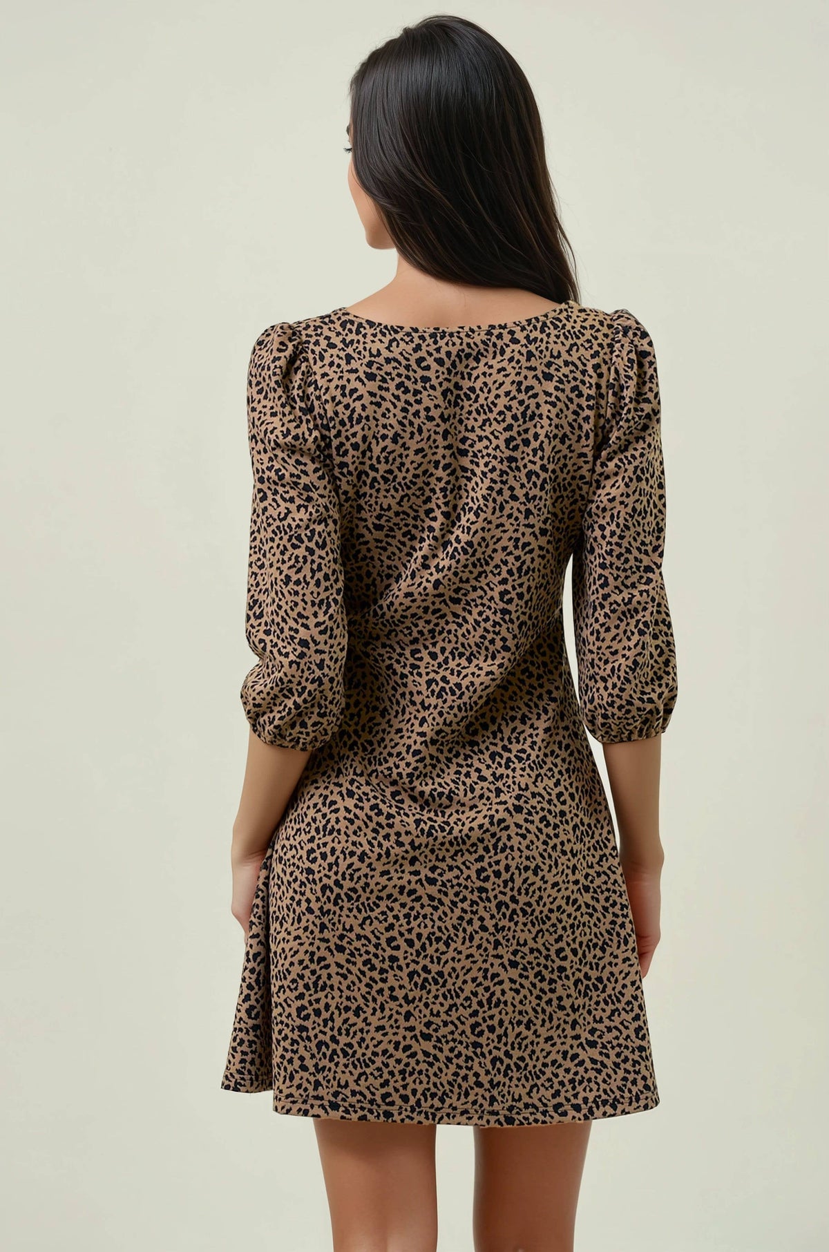 ANIMAL PRINT KNIT SQUARE NECK MINI DRESS
