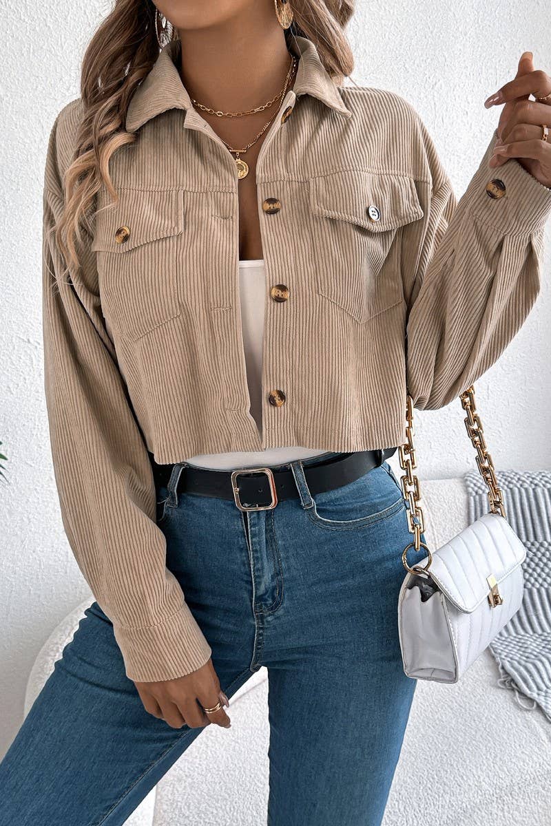 CASUAL CORDUROY CROPPED JACKET - The Season Boutique