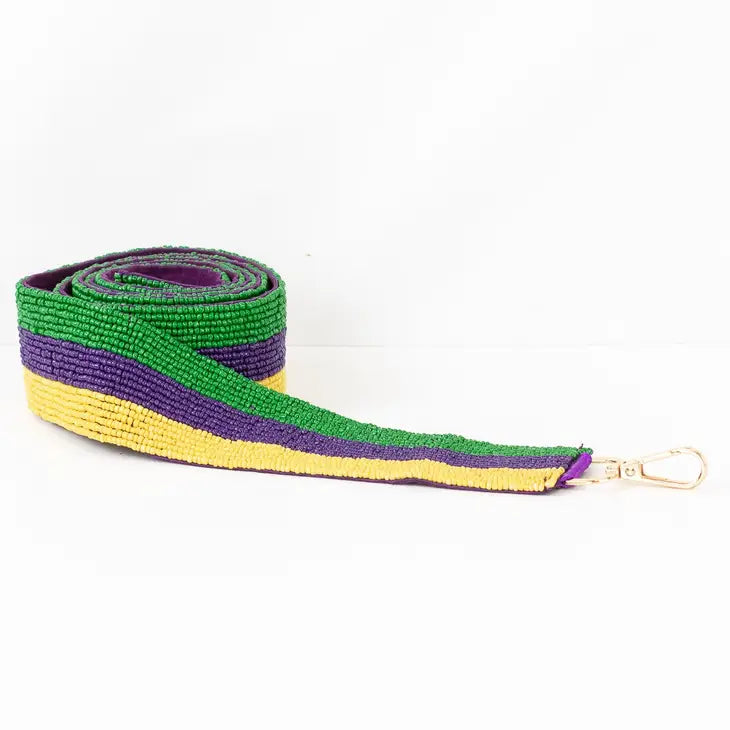 Mardi Gras Stipe Beaded Purse Strap