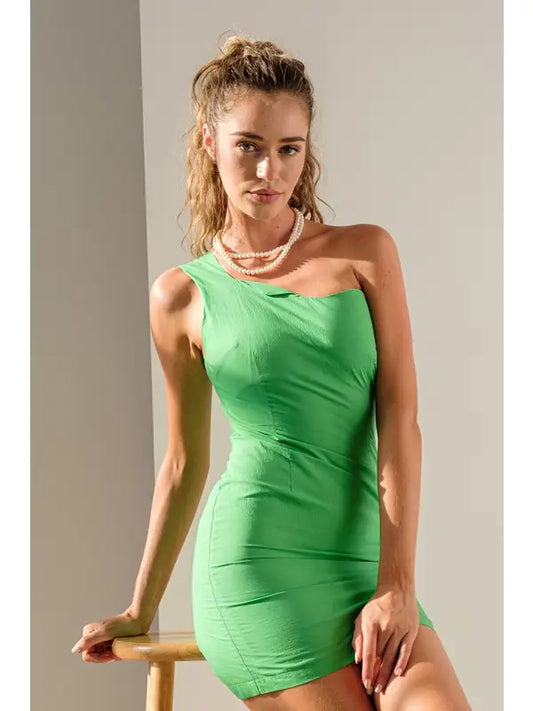 Green One Shoulder Mini Dress