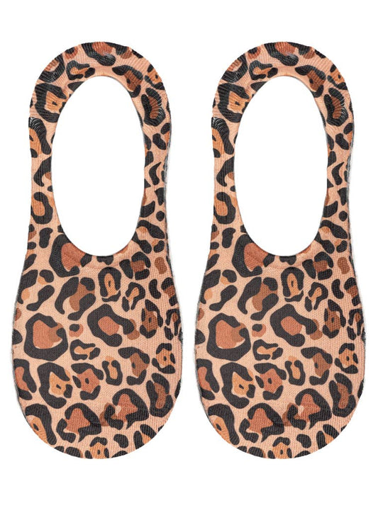 No-Show Liner Socks - Leopard Print - Brown