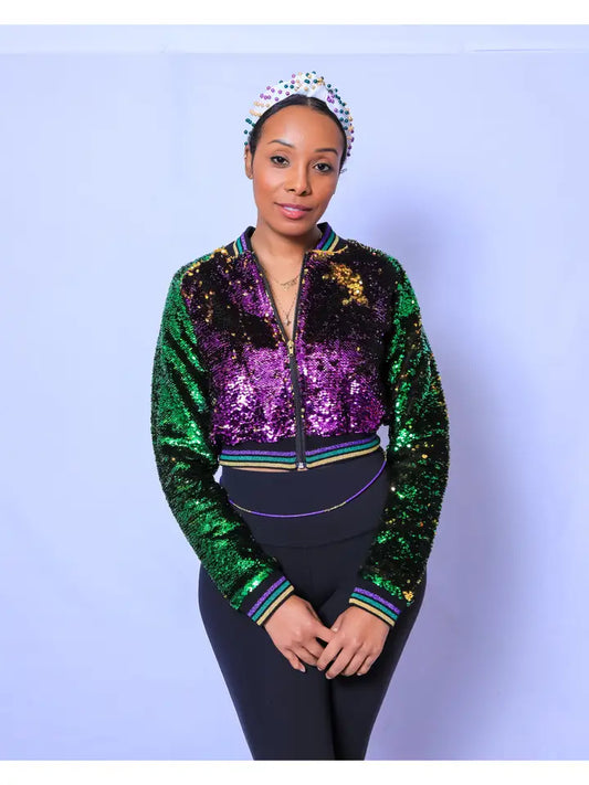 MG Sequin Cropped Bomber Jacket