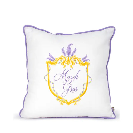 Mardi Gras Crest Pillow White/Multi