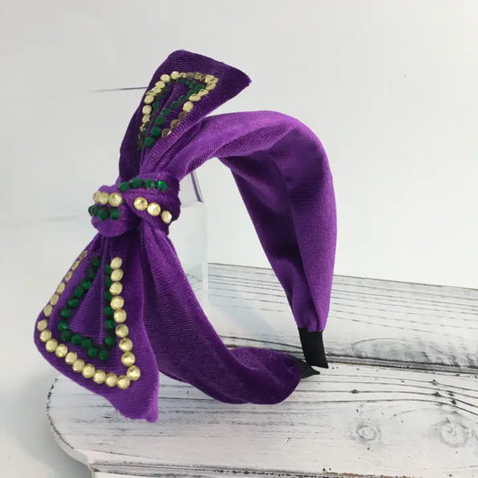 Mardi Gras Stone Bow Headband