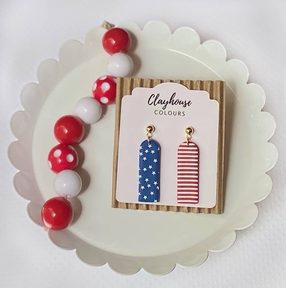 Red, White & Blue Clay Earrings: Square Dangles - The Season Boutique