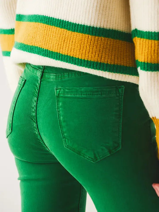 Flare Jeans with Raw Hem Edge in Bright Green