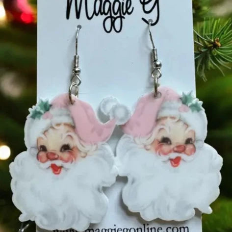 Pink Santa Earrings